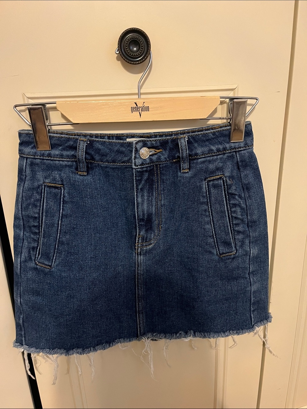 PacSun Blue Denim Frayed Hem Mini Skirt